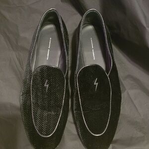 Giuseppe Zanotti Black Velvet Loafers with Zigzag Pattern